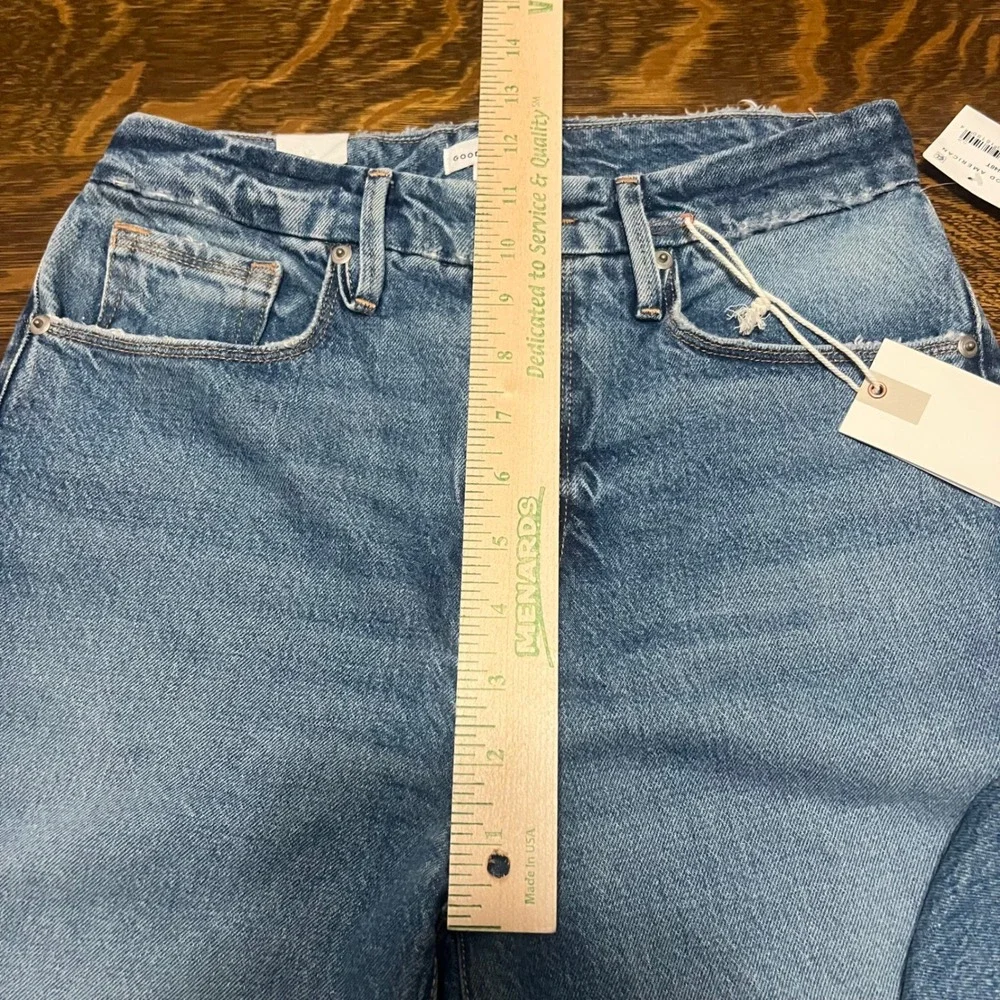 Good American Good Boy Jeans Womens 2/26 Blue High Rise Split Hem Distressed